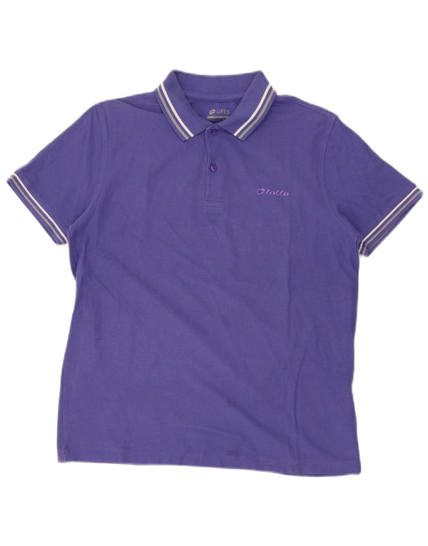 LOTTO Mens Life's Polo Shirt Large Purple Striped Cotton