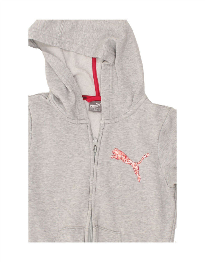 PUMA Girls Zip Hoodie Sweater 9-10 Years Grey Cotton Vintage Puma and Second-Hand Puma from Messina Hembry 