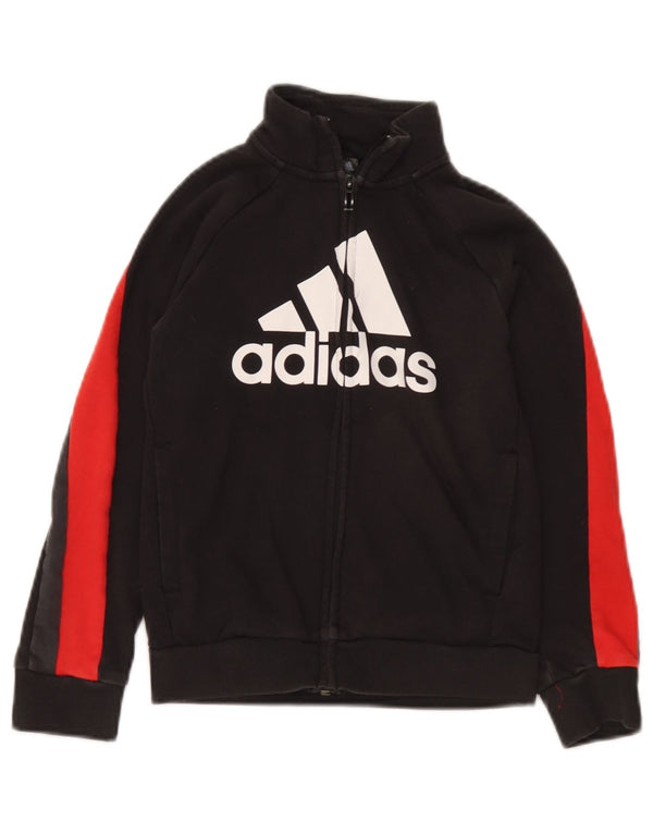 Adidas Boys Graphic Tracksuit Top Jacket 7-8 Years XS Black Colourblock