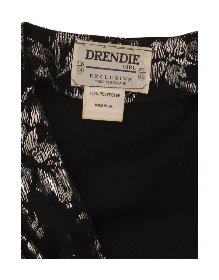 VINTAGE Womens Long Sleeve Blouse Top UK 14 Large  Black Floral Polyester Vintage Vintage and Second-Hand Vintage from Messina Hembry 