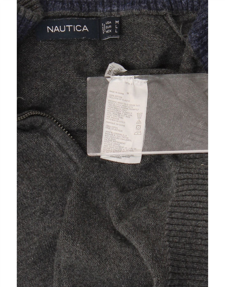 NAUTICA Mens Zip Neck Jumper Sweater Medium Grey Cotton