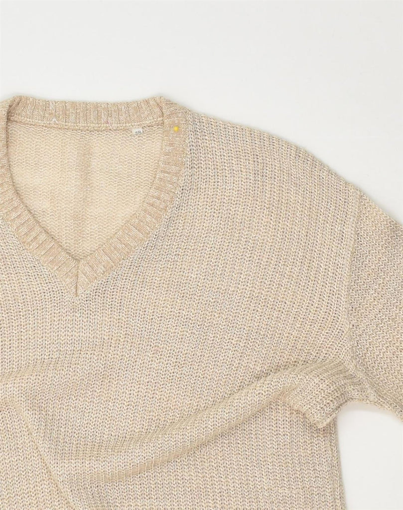 VINTAGE Womens V-Neck Jumper Sweater IT 48 XL  Beige Cotton | Vintage Vintage | Thrift | Second-Hand Vintage | Used Clothing | Messina Hembry 