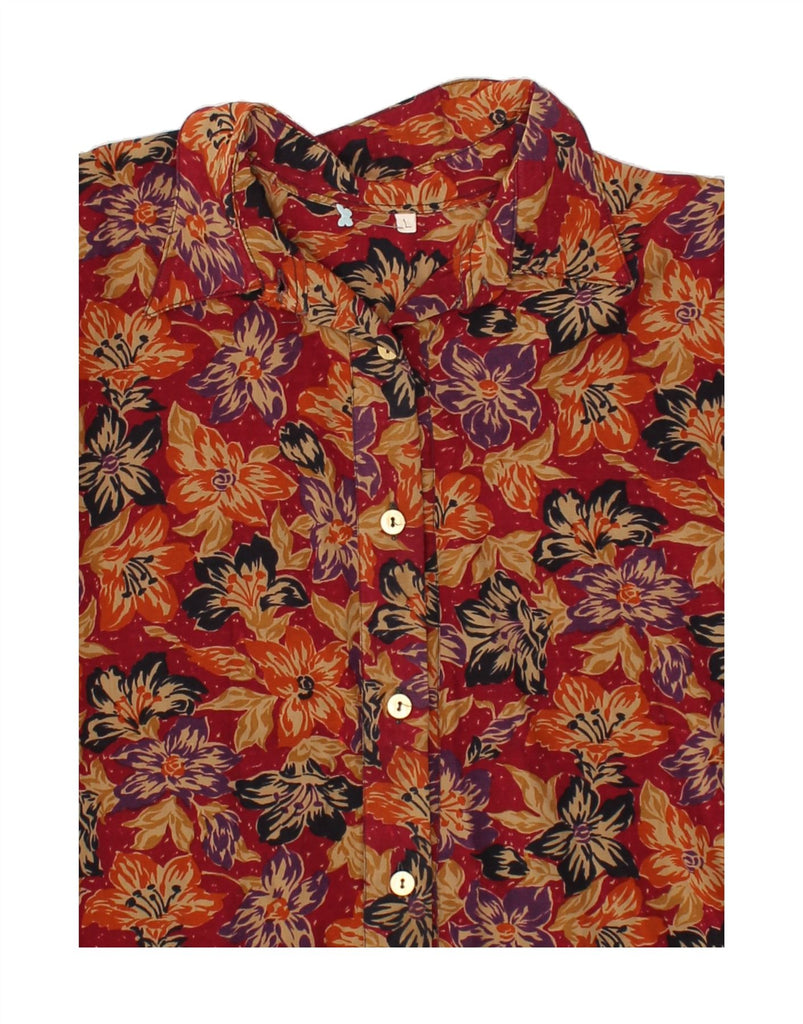 VINTAGE Womens Longline Shirt UK 16 Large Red Floral Viscose | Vintage Vintage | Thrift | Second-Hand Vintage | Used Clothing | Messina Hembry 