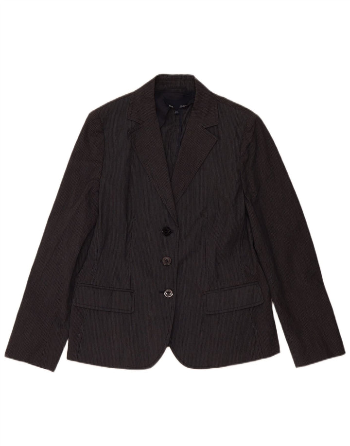 LES COPAINS Womens 3 Button Blazer Jacket IT 46 Large Navy Blue Pinstripe
