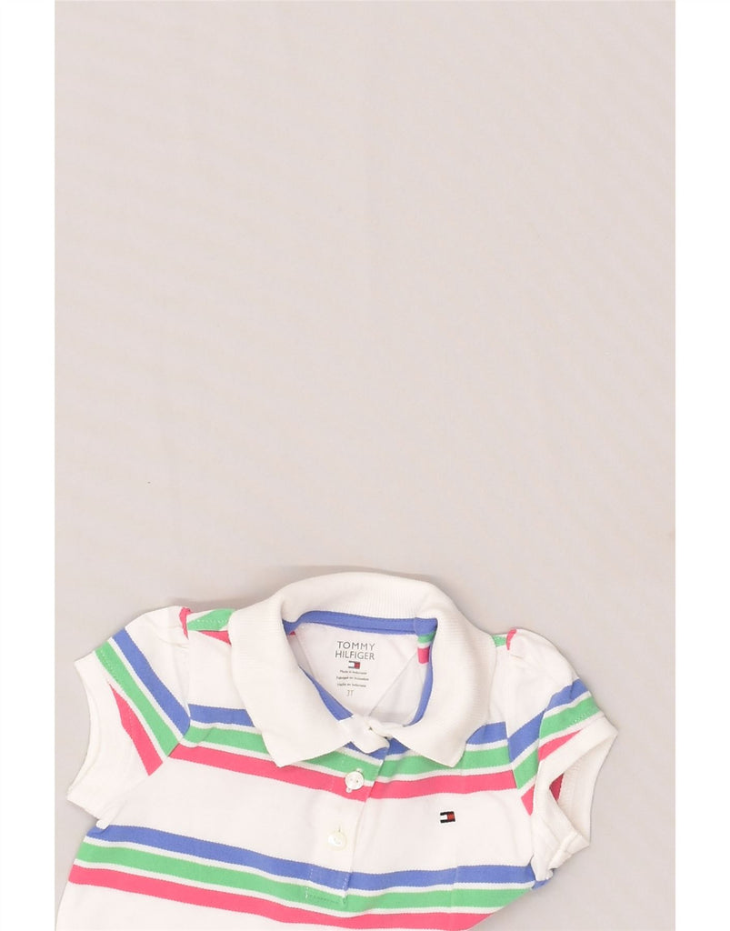 TOMMY HILFIGER Girls Polo Shirt 2-3 Years White Striped Cotton | Vintage Tommy Hilfiger | Thrift | Second-Hand Tommy Hilfiger | Used Clothing | Messina Hembry 