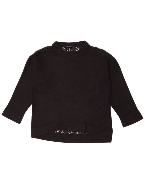 Zara Womens Top Long Sleeve UK 14 Medium Black Floral