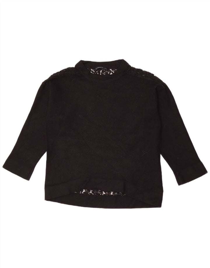 Zara Womens Top Long Sleeve UK 14 Medium Black Floral
