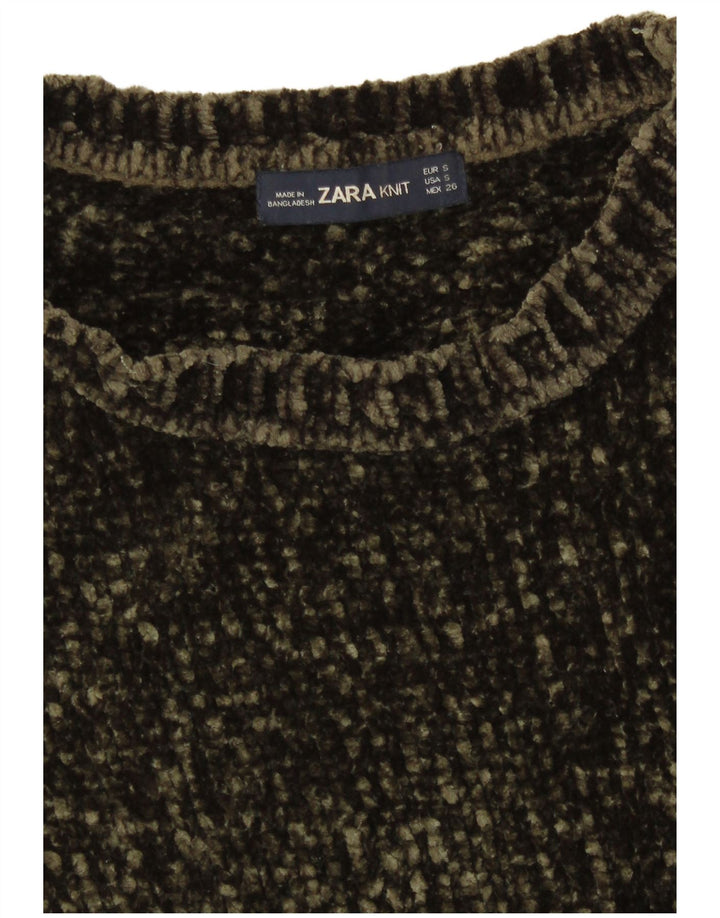 Zara Womens Oversized Boat Neck Jumper Sweater UK 10 Small Khaki Polyester