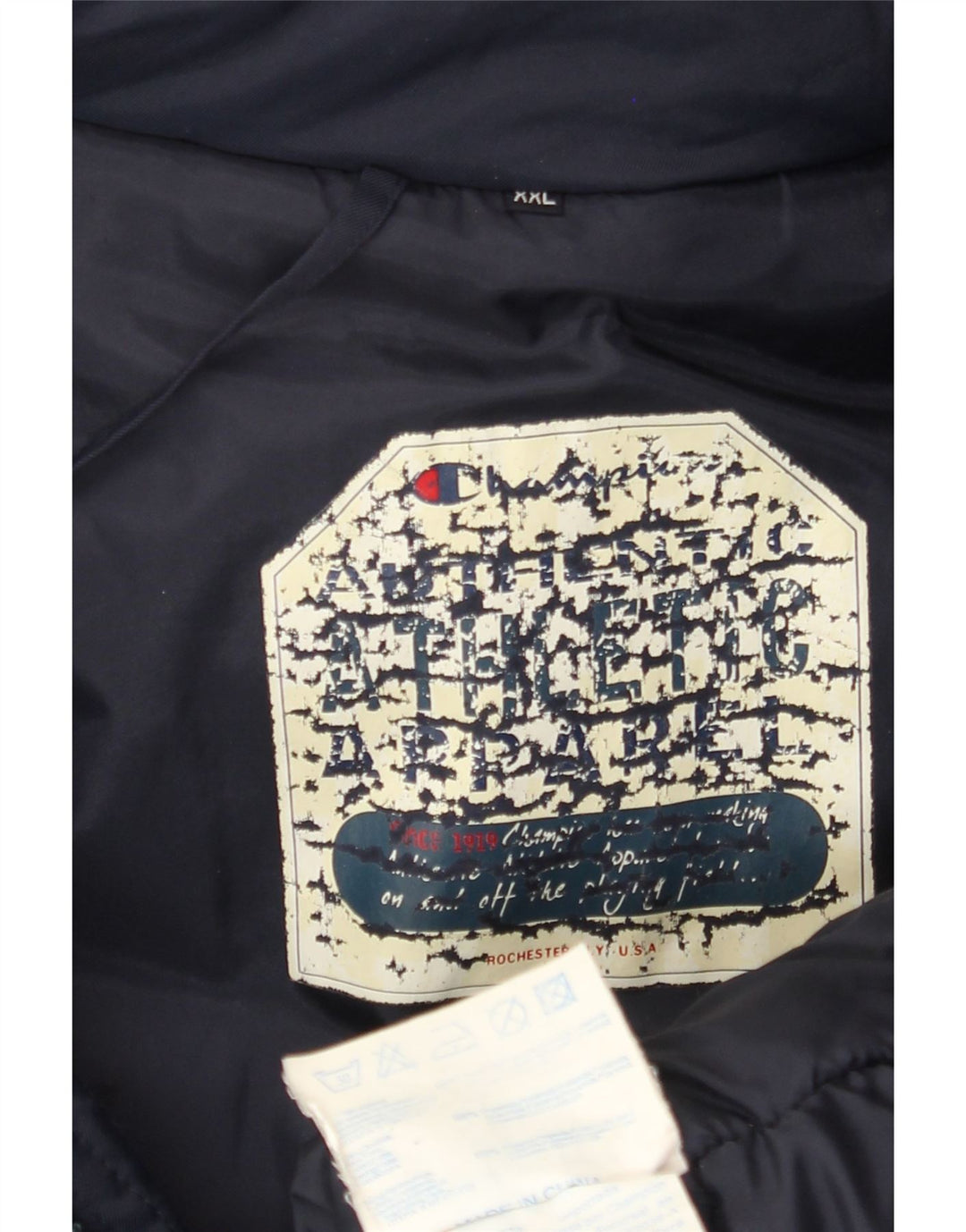 CHAMPION Mens Hooded Windbreaker Jacket UK 44 2XL Navy Blue Polyamide Vintage Champion and Second-Hand Champion from Messina Hembry 