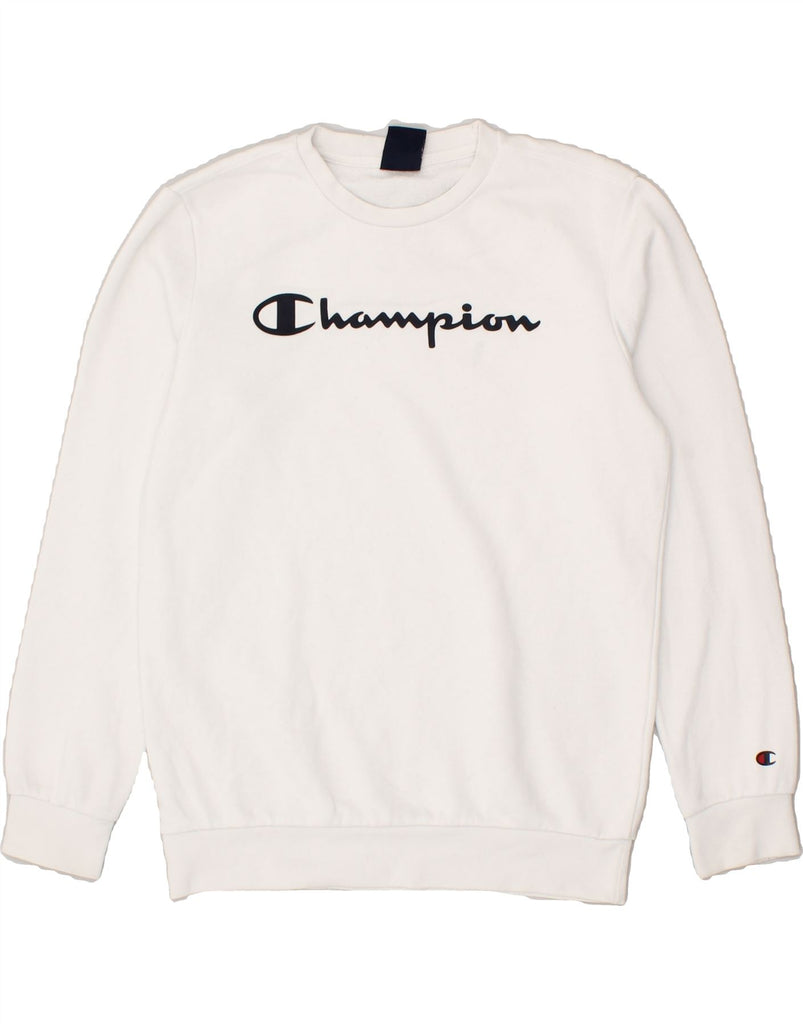 CHAMPION Boys Graphic Sweatshirt Jumper 13-14 Years XL White | Vintage Champion | Thrift | Second-Hand Champion | Used Clothing | Messina Hembry 