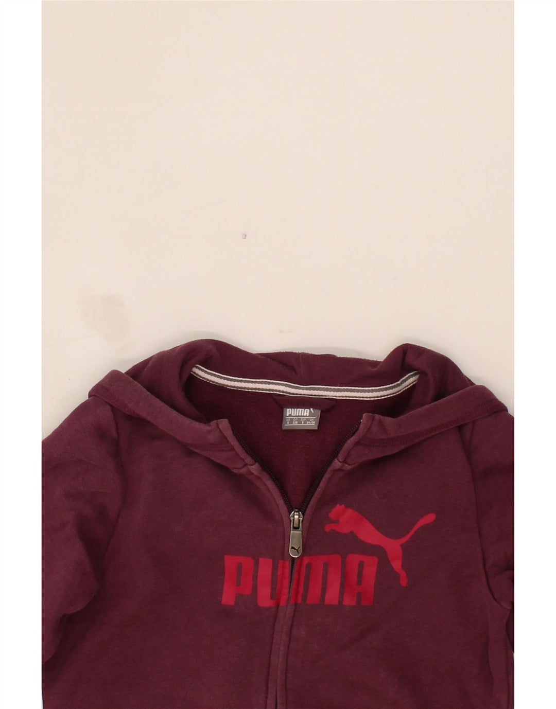 PUMA Boys Graphic Zip Hoodie Sweater 7-8 Years  Burgundy Cotton Vintage Puma and Second-Hand Puma from Messina Hembry 