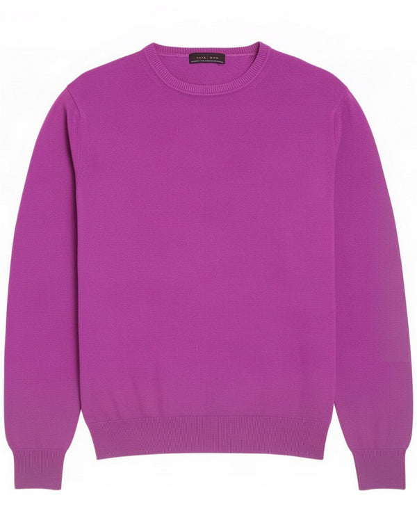 Zara Mens Crew Neck Jumper Sweater Large Purple Cotton