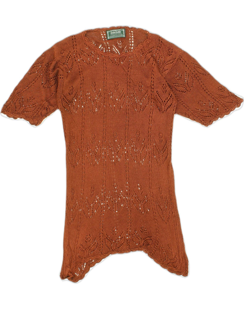 VINTAGE Womens Crochet Tunic Top UK 14 Medium Brown | Vintage Vintage | Thrift | Second-Hand Vintage | Used Clothing | Messina Hembry 