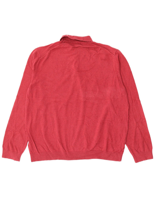 Marks & Spencer Mens Polo Neck Jumper Sweater XL Red Cotton