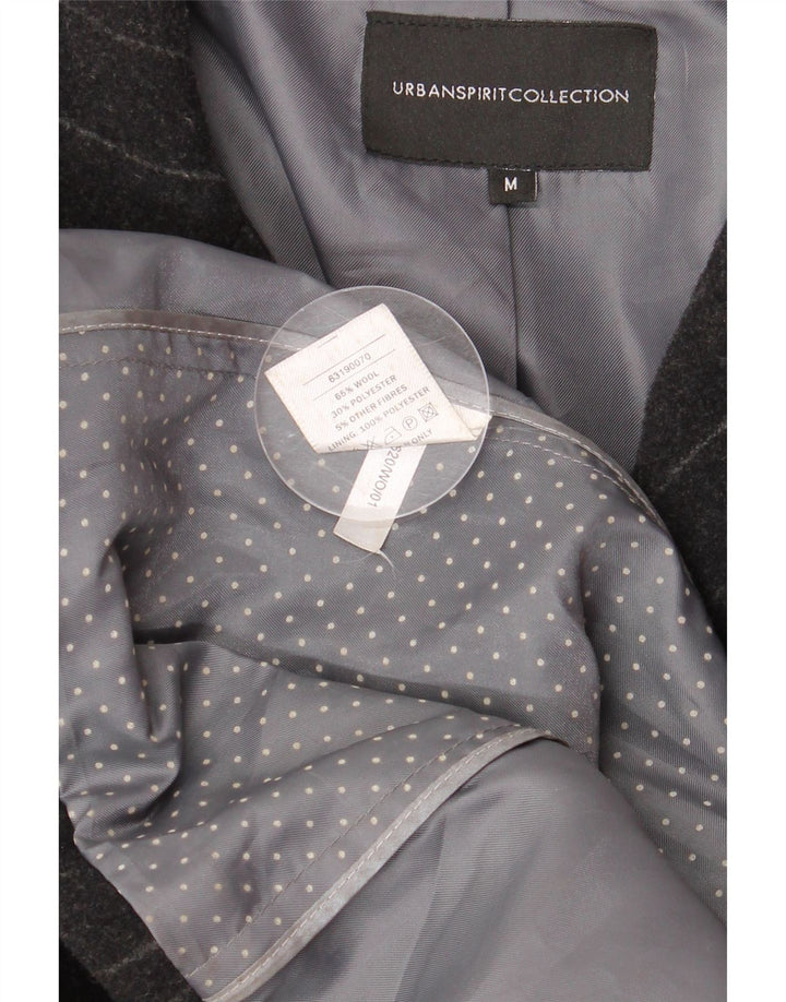 URBAN SPIRIT Mens Overcoat UK 38 Medium Black Striped Wool