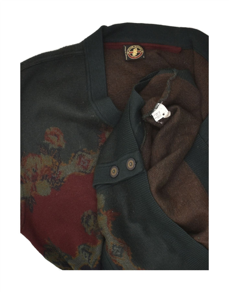 VINTAGE Mens Cardigan Sweater Large Green Floral Wool | Vintage Vintage | Thrift | Second-Hand Vintage | Used Clothing | Messina Hembry 