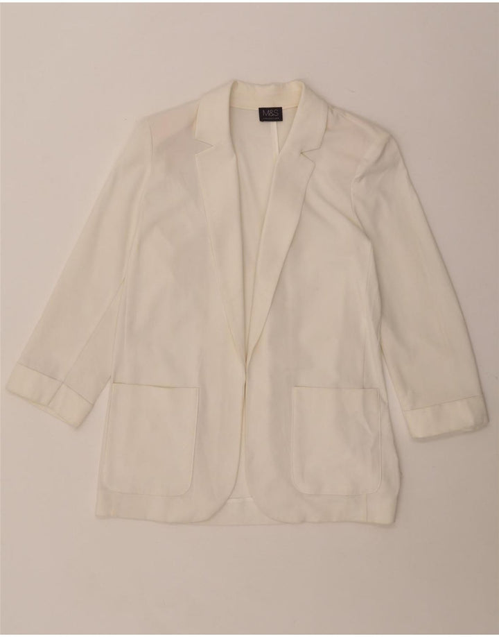 MARKS & SPENCER Womens 3/4 Sleeve Open Blazer Jacket UK 12 Medium White