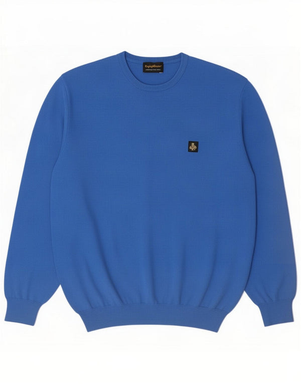 Refrigiwear Mens Crew Neck Jumper Sweater Large Blue Cotton