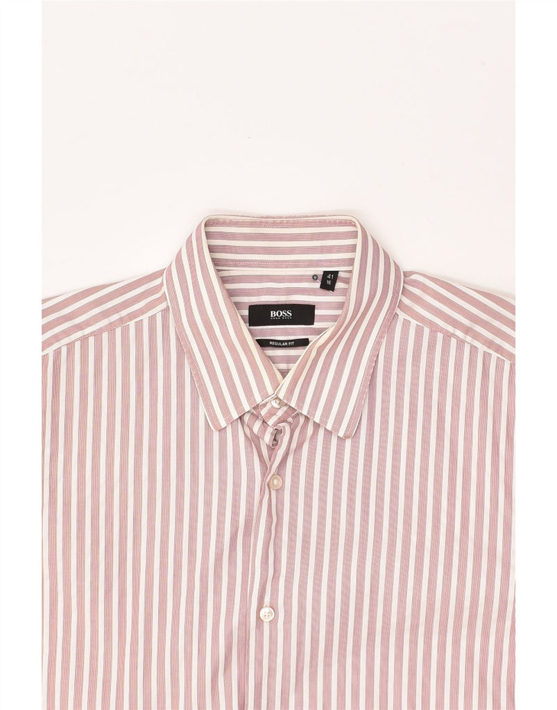 HUGO BOSS Mens Regular Fit Shirt Size 16 41 Large Pink Striped Cotton | Vintage Hugo Boss | Thrift | Second-Hand Hugo Boss | Used Clothing | Messina Hembry 