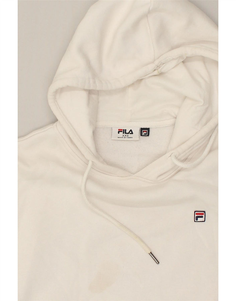 FILA Womens Oversized Hoodie Jumper UK 2 2XS Off White Cotton | Vintage Fila | Thrift | Second-Hand Fila | Used Clothing | Messina Hembry 