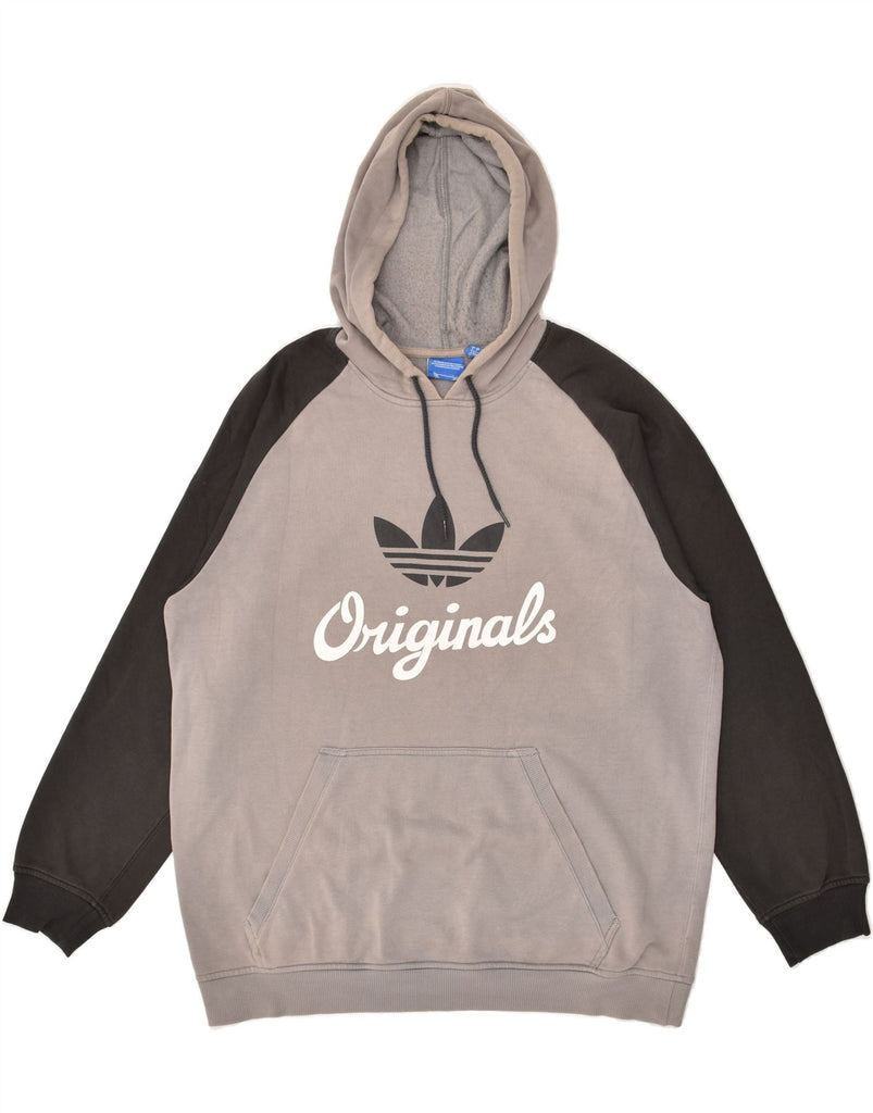 ADIDAS Mens Graphic Hoodie Jumper Large Grey Colourblock Cotton | Vintage Adidas | Thrift | Second-Hand Adidas | Used Clothing | Messina Hembry 