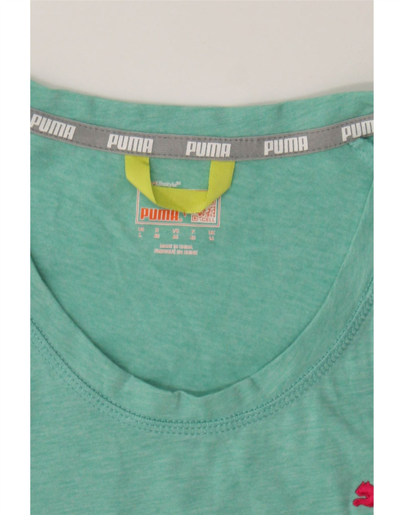 PUMA Womens T-Shirt Top UK 14 Medium Green Colourblock Cotton Vintage Puma and Second-Hand Puma from Messina Hembry 