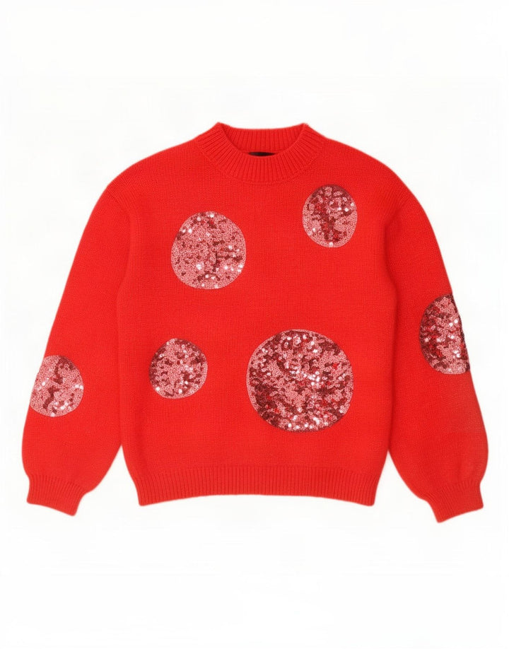Marks & Spencer Womens Turtle Neck Jumper Sweater UK 10 Small Red Geometric