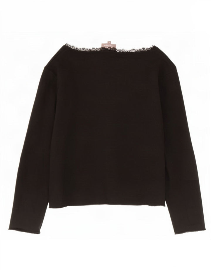 Phase Eight Womens 3/4 Sleeve Crop Top UK 12 Medium Black Viscose