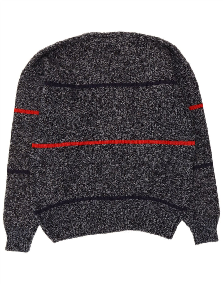 Vintage Mens Crew Neck Jumper Sweater IT 50 Medium Grey Striped Wool