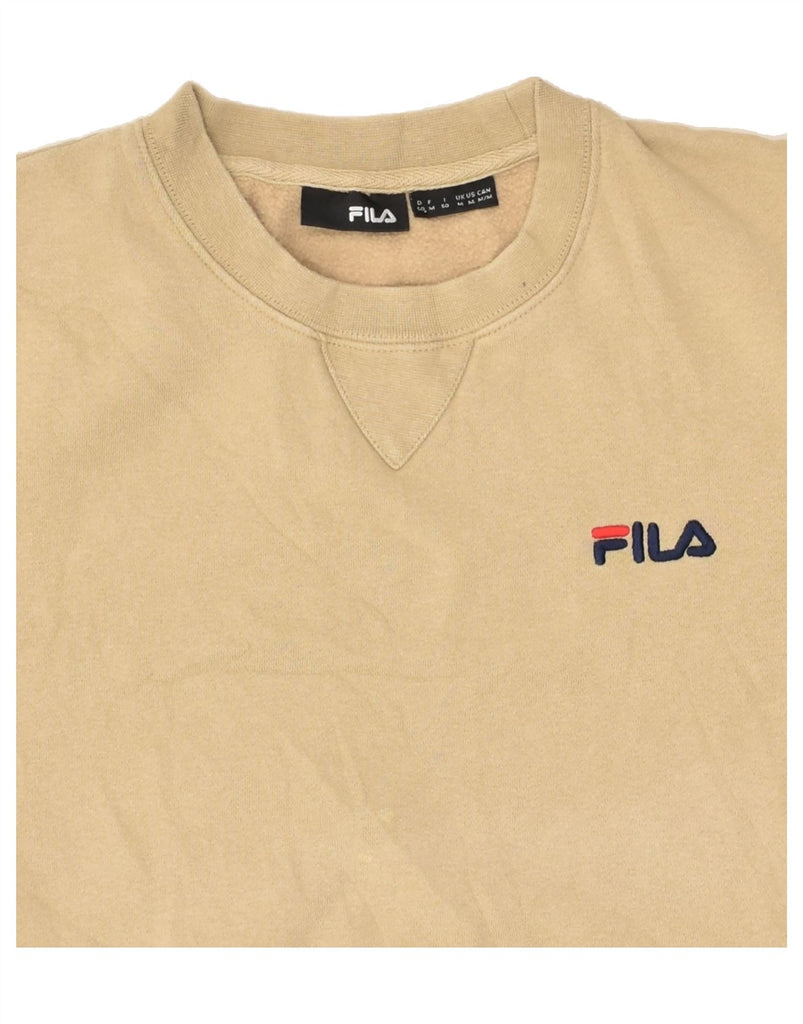 FILA Womens Sweatshirt Jumper UK 14 Medium Beige Cotton | Vintage Fila | Thrift | Second-Hand Fila | Used Clothing | Messina Hembry 