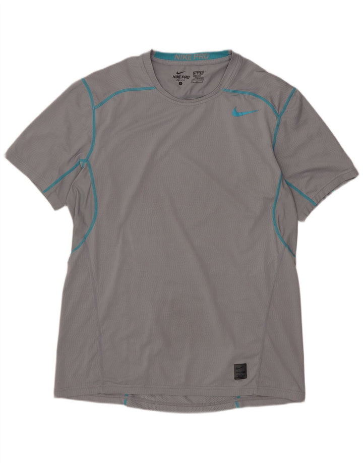 NIKE Mens Dri Fit T-Shirt Top Large Grey Check Polyester