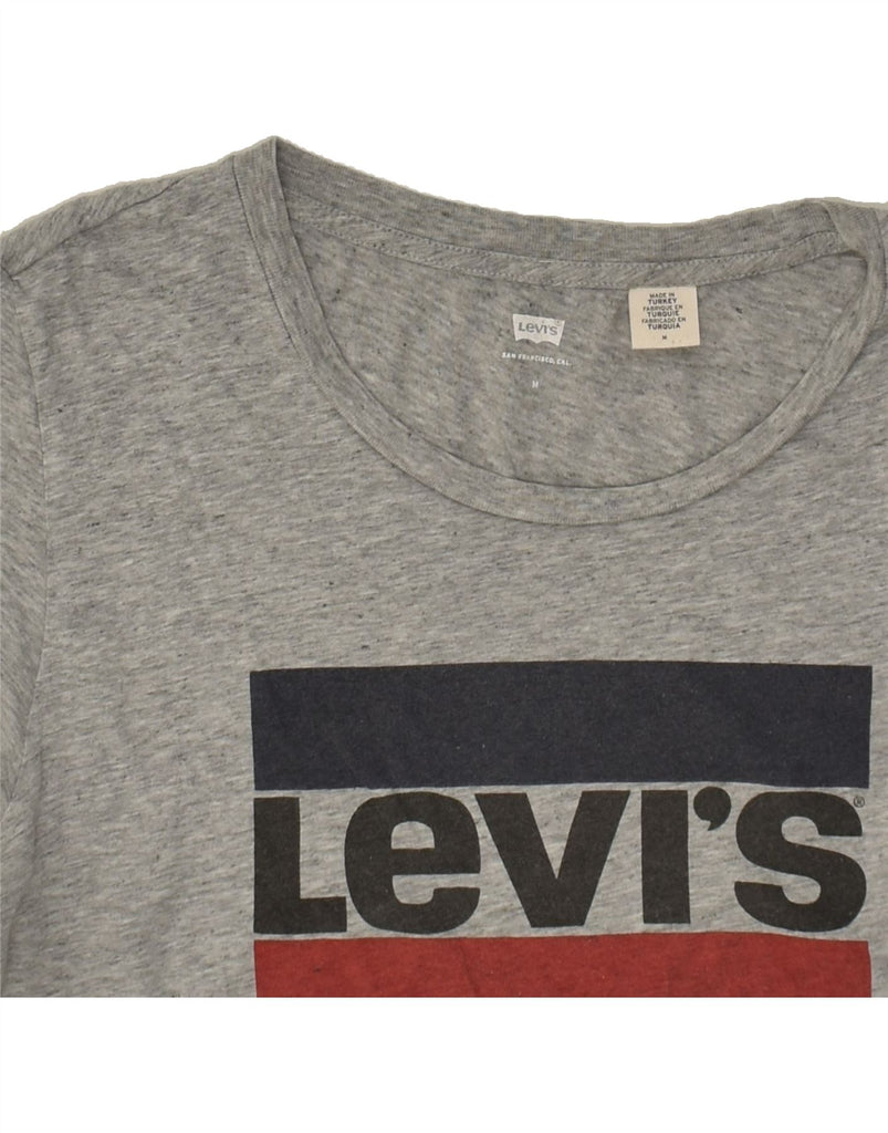 LEVI'S Womens Graphic T-Shirt Top UK 14 Medium Grey Vintage Levi's and Second-Hand Levi's from Messina Hembry 