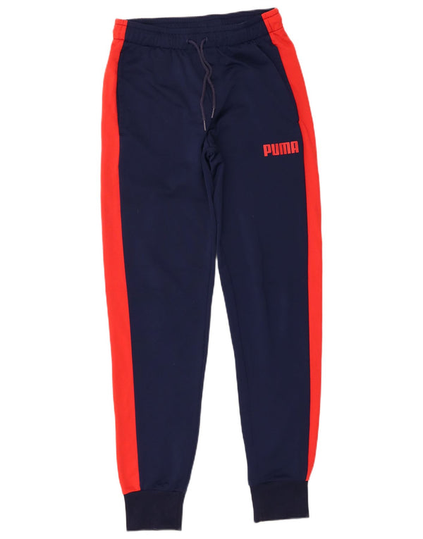 Puma Mens Graphic Tracksuit Trousers Joggers Small Navy Blue Colourblock