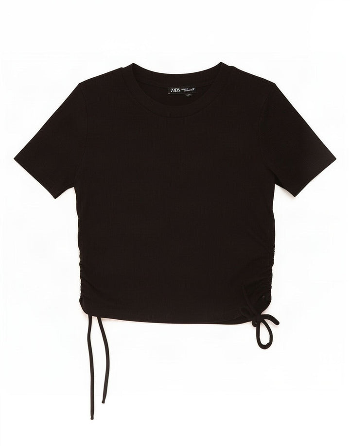 Zara Womens Crop Blouse Top UK 12 Medium Black Polyester