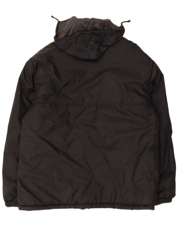 Vintage Mens Hooded Padded Jacket IT 60 5XL Black Polyamide