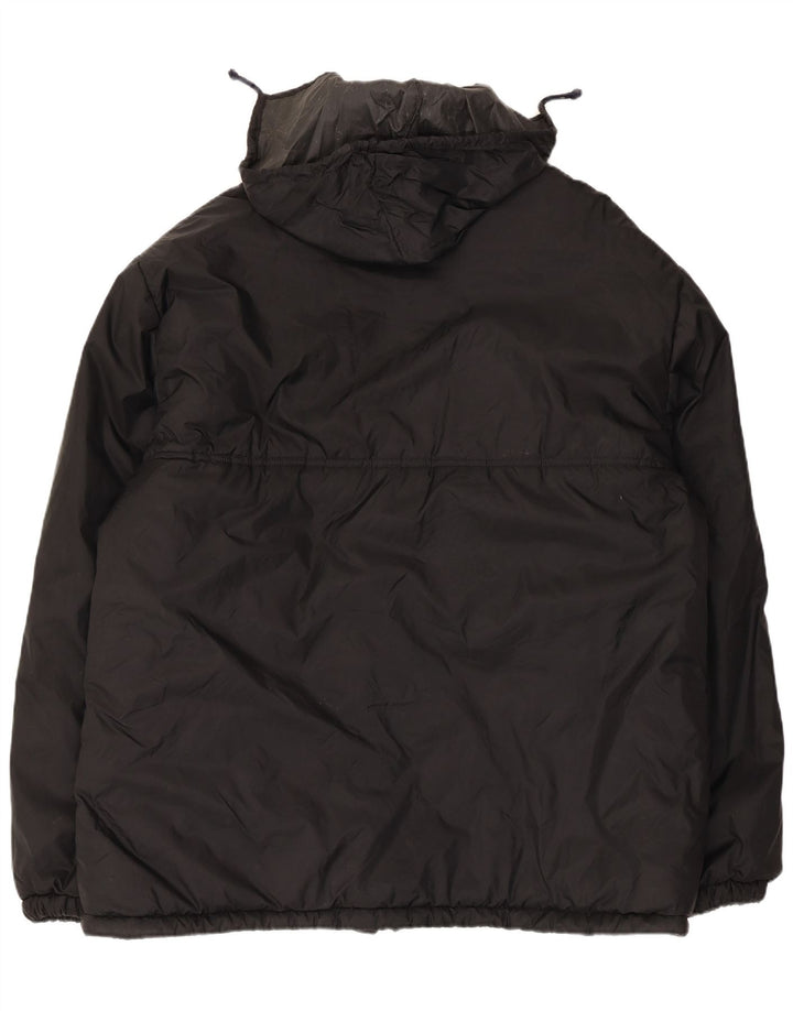Vintage Mens Hooded Padded Jacket IT 60 5XL Black Polyamide