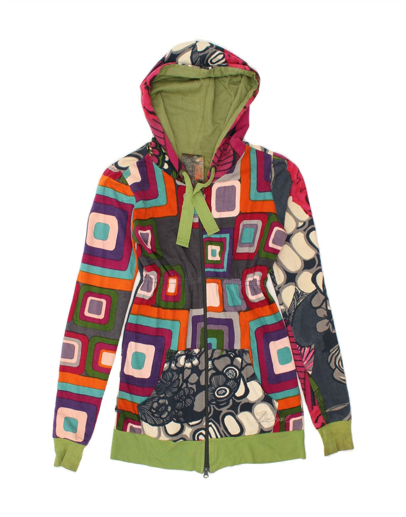 DESIGUAL Womens Hooded Cardigan Sweater UK 10 Small Multicoloured Floral | Vintage Desigual | Thrift | Second-Hand Desigual | Used Clothing | Messina Hembry 