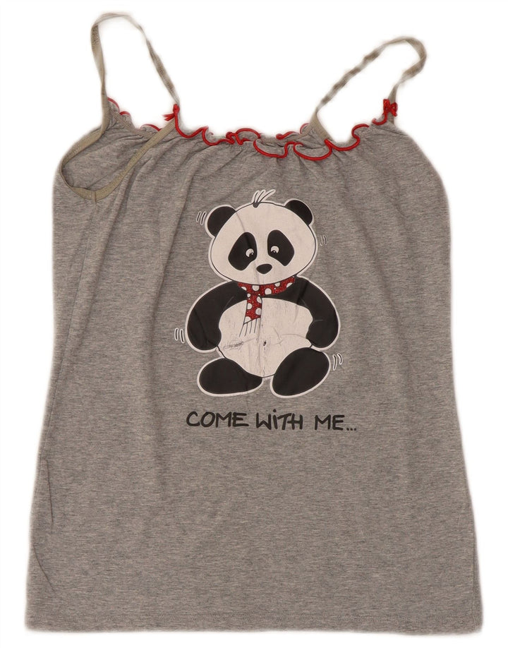 Benetton Womens Graphic Cami Top UK 4 XS Grey
