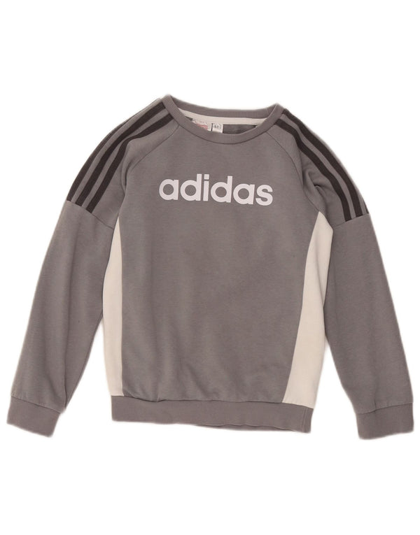 Adidas Boys Graphic Sweatshirt Jumper 7-8 Years Grey Colourblock Cotton