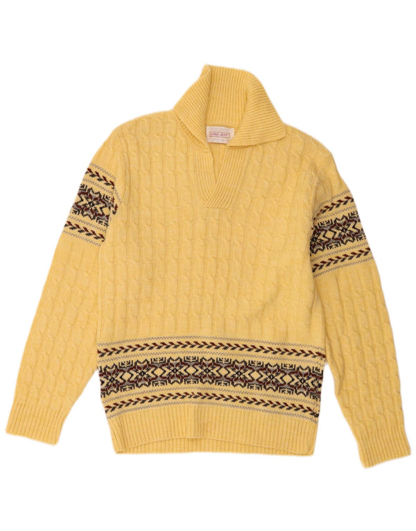 Lord Jeff Mens Polo Neck Jumper Sweater Medium Yellow Fair Isle Wintuk