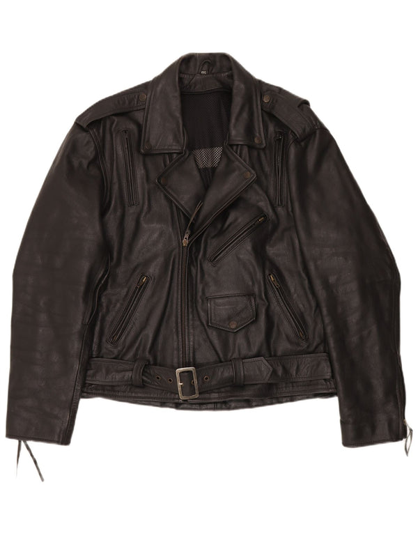 Vintage Mens Leather Biker Jacket UK 44 2XL Black