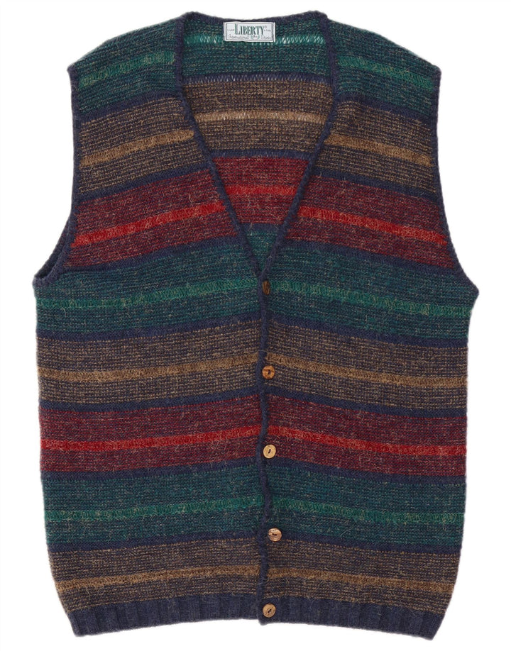 Liberty Mens Sleeveless Cardigan Sweater Large Multicoloured Striped