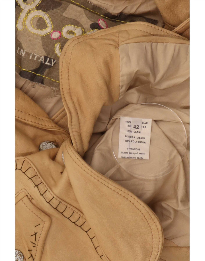 Vintage Womens 2 Button Leather Blazer Jacket IT 42 Medium Beige