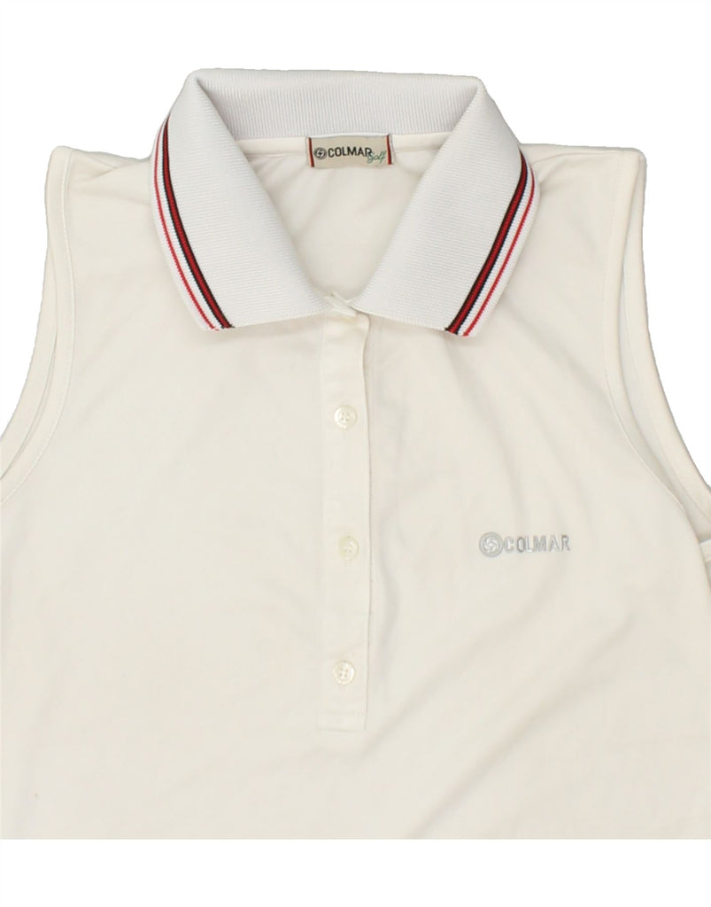 COLMAR Womens Sleeveless Polo Shirt UK 10 Small White Vintage Colmar and Second-Hand Colmar from Messina Hembry 