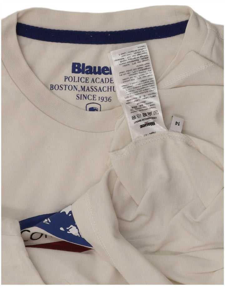 BLAUER Boys Graphic T-Shirt Top 13-14 Years White Cotton