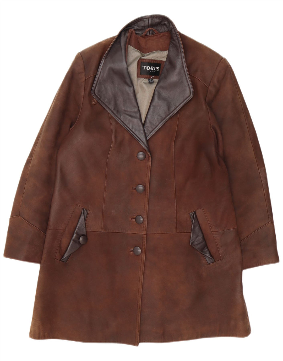 Torus Womens Leather Coat UK 12 Medium Brown
