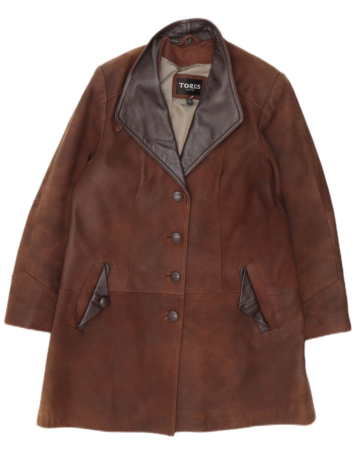 Torus Womens Leather Coat UK 12 Medium Brown