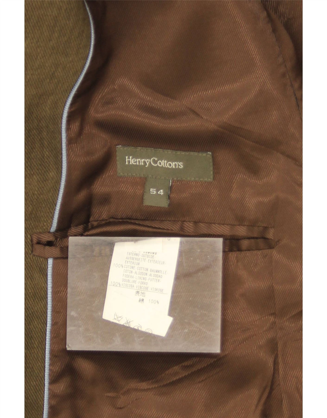 Henry Cottons Mens 3 Button Blazer Jacket IT 54 2XL Khaki Cotton