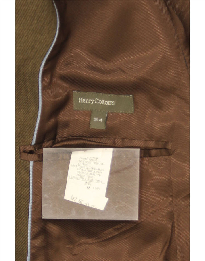 Henry Cottons Mens 3 Button Blazer Jacket IT 54 2XL Khaki Cotton