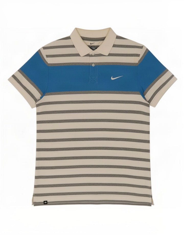 Nike Mens Polo Shirt Large White Striped Cotton